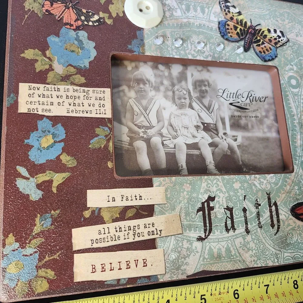 Vintage Shabby Chic Faith Wood Photo Frame 4x6 Butterfly Scrapbook